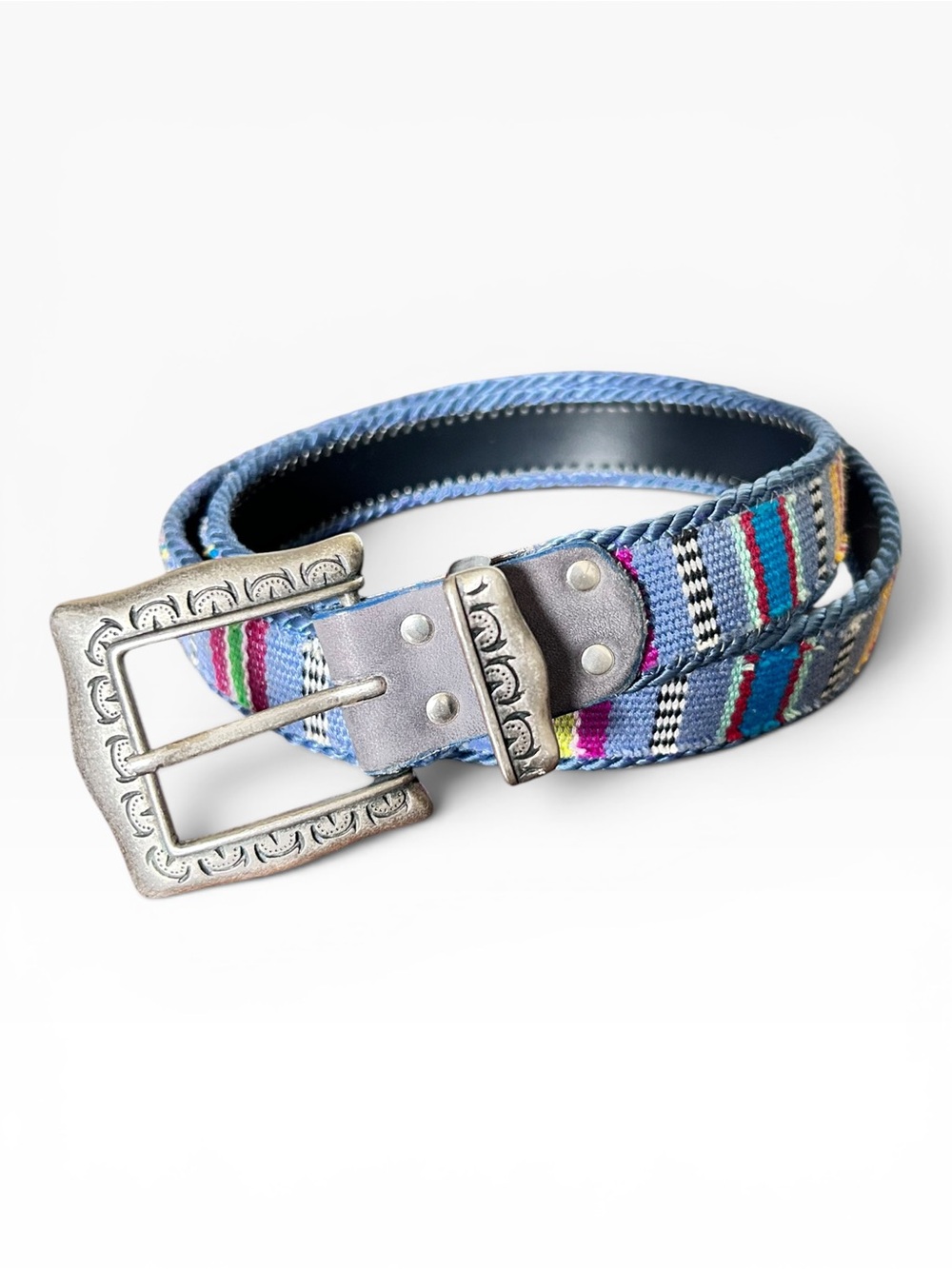 Vintage Elite Woven Belt Multicolor Silver Hardware Western Tapestry Boho Large